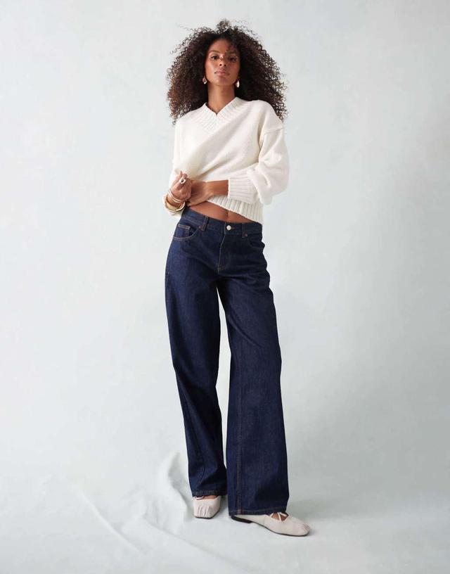 Topshop low rise cinch back jeans in raw indigo Product Image