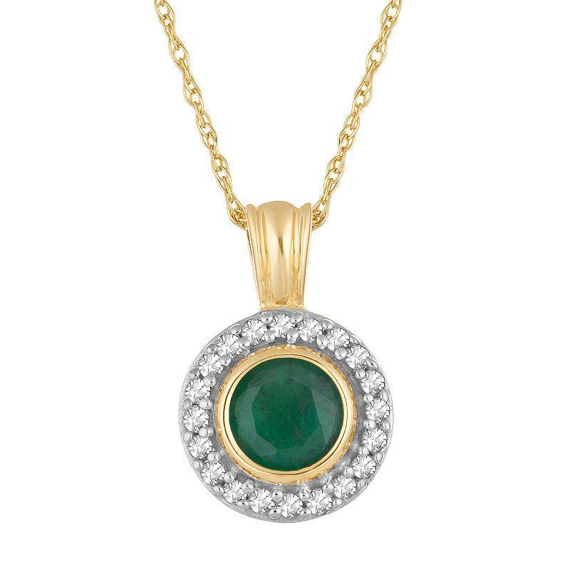 10k Gold Emerald & 1/10 Carat T.W. Diamond Halo Pendant Necklace, Womens Product Image