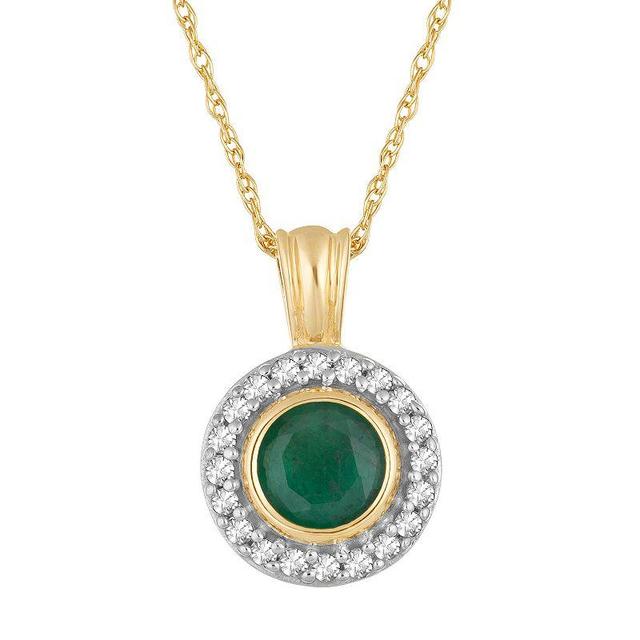 10k Gold Emerald & 1/10 Carat T.W. Diamond Halo Pendant Necklace, Womens Green Product Image