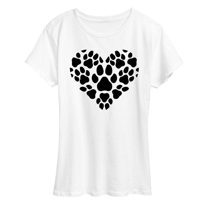 Womens Pawprint Heart Graphic Tee, Girls Grey Gray Product Image