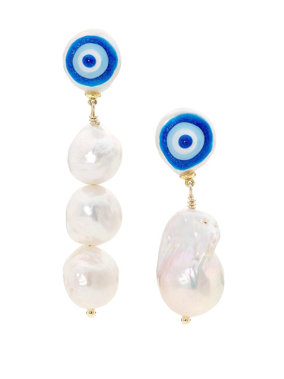 Womens Protection 14K Gold-Plated & Freshwater Pearl Mismatched Drop Earrings Product Image