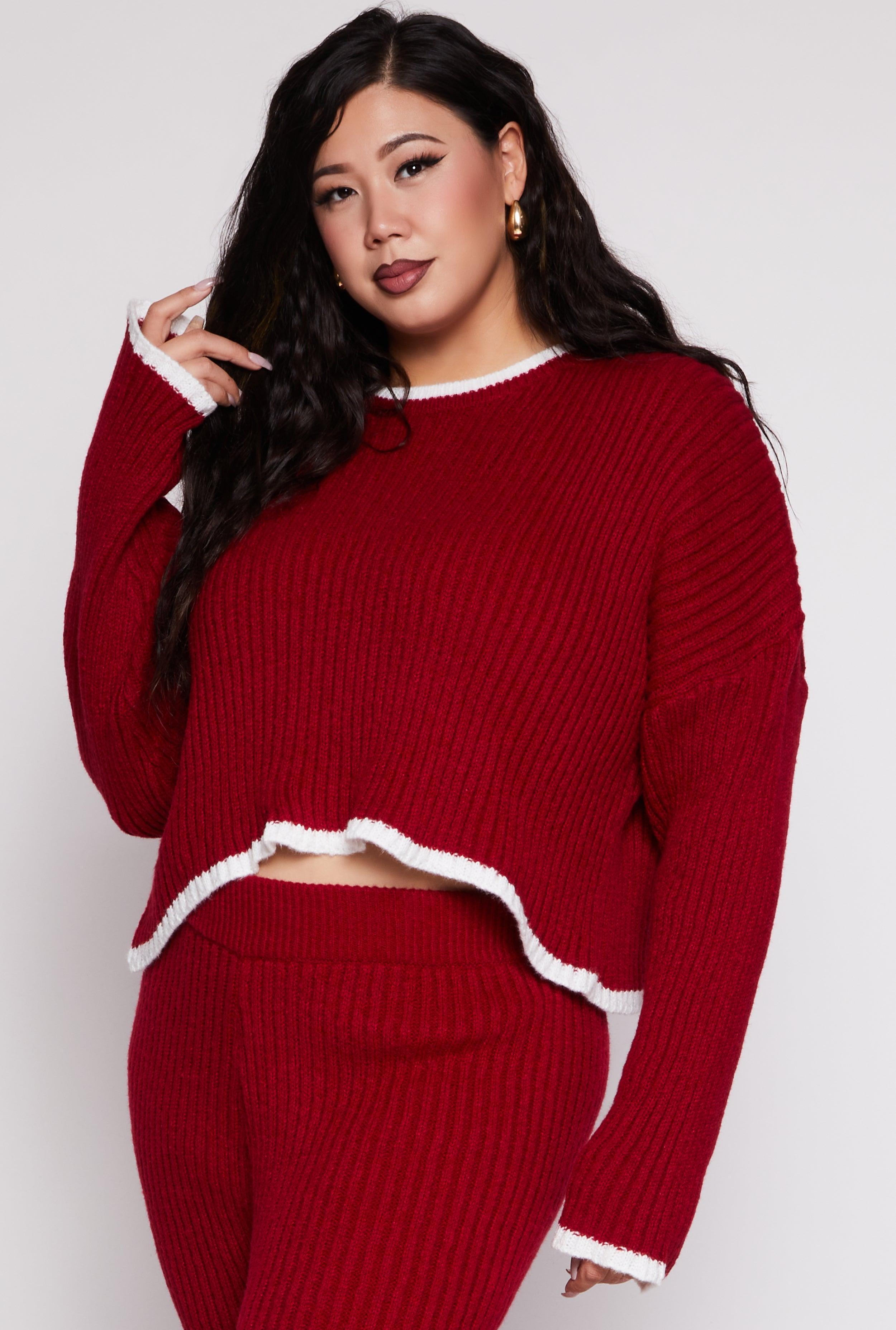 Womens Plus Size Contrast Trim Knit Sweater Product Image