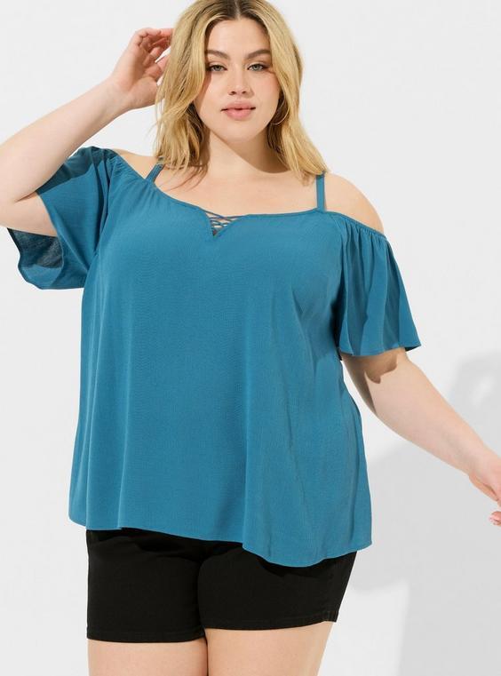 Washable Crinkle Gauze Cold Shoulder Top Product Image