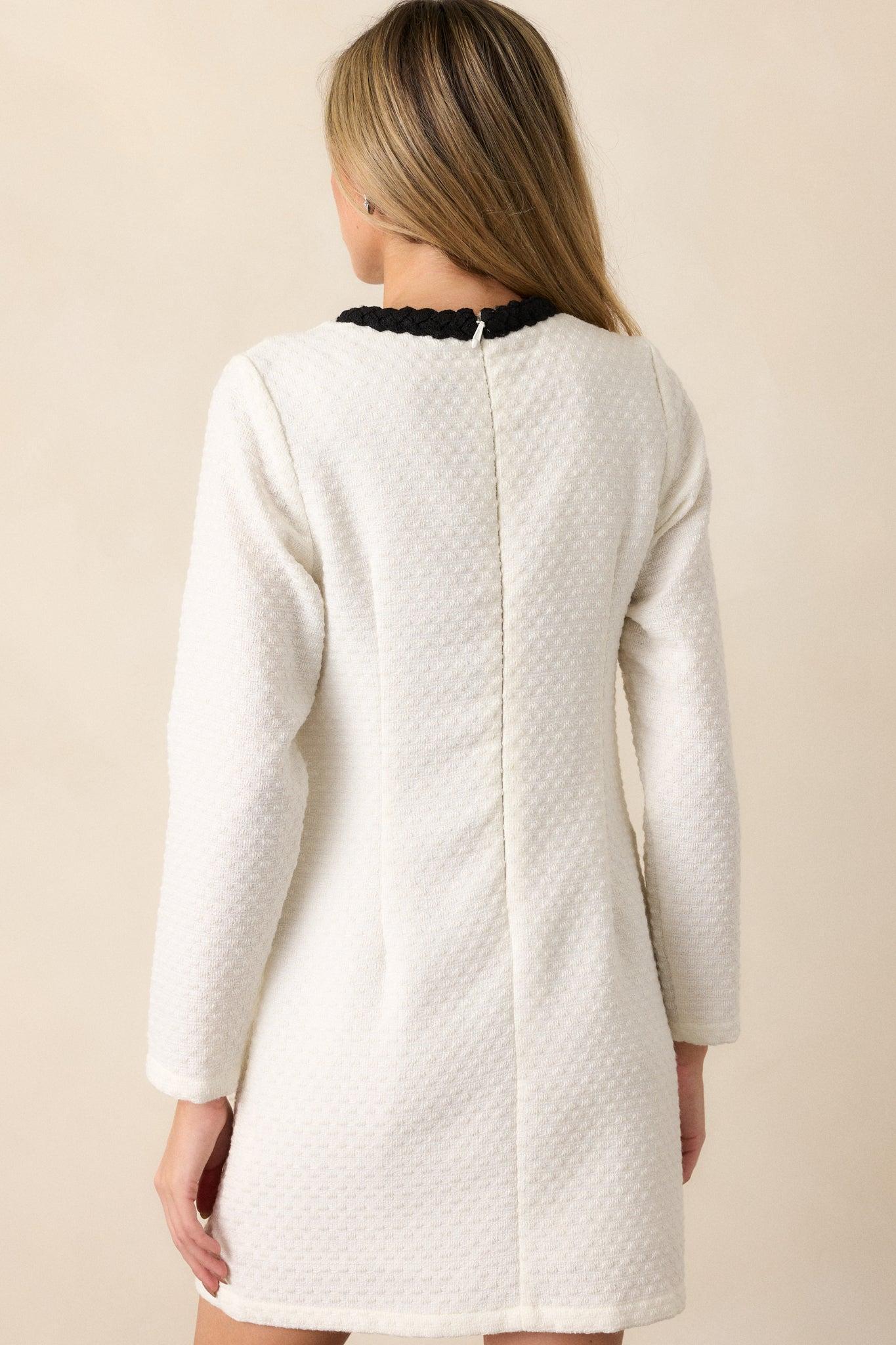 This & That Ivory Tweed Long Sleeve Mini Dress Product Image