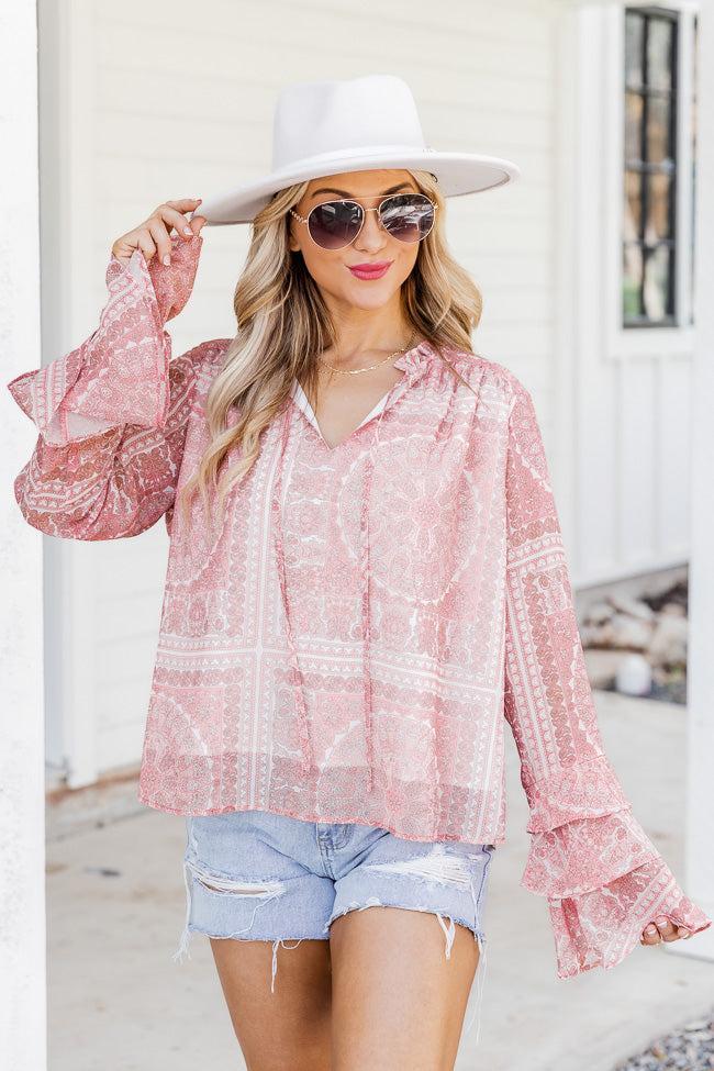 Remind Me Pink Tiered Sleeve Printed Blouse FINAL SALE Product Image