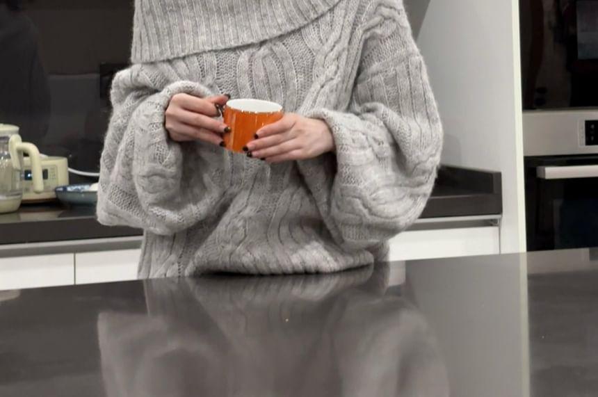 Off-Shoulder Cable Knit Sweater Product Image