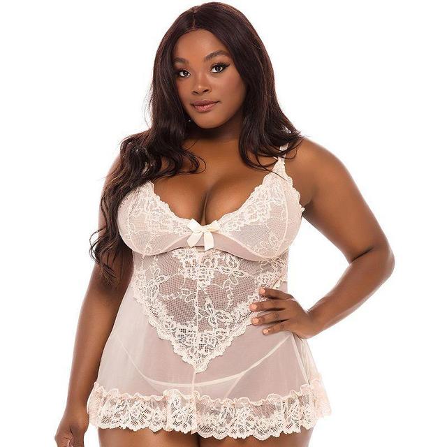 Oh La La Cheri Valentine Soft Cup Babydoll Chemise & G-String Thong Product Image