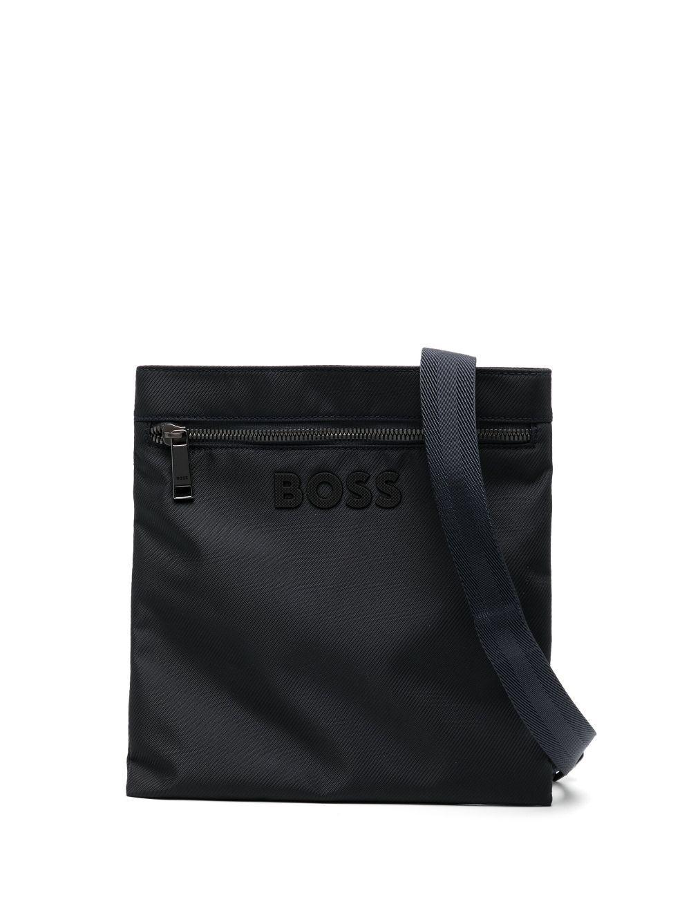 HUGO BOSS Monogram-jacquard Envelope Bag With Signature Stripe In Black Product Image