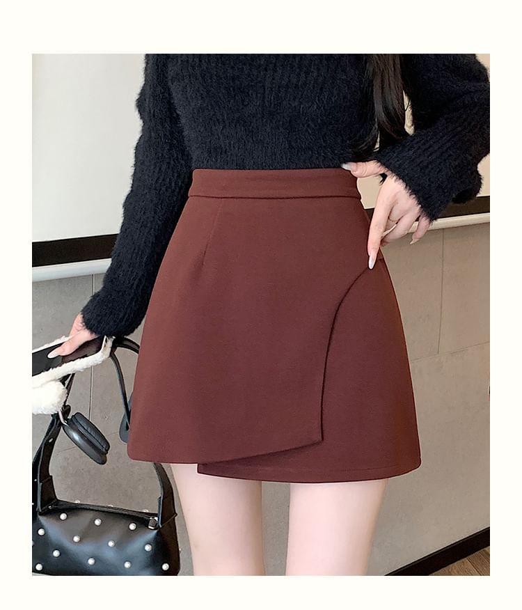 High Rise Plain Asymmetrical Mini A-Line Skirt Product Image