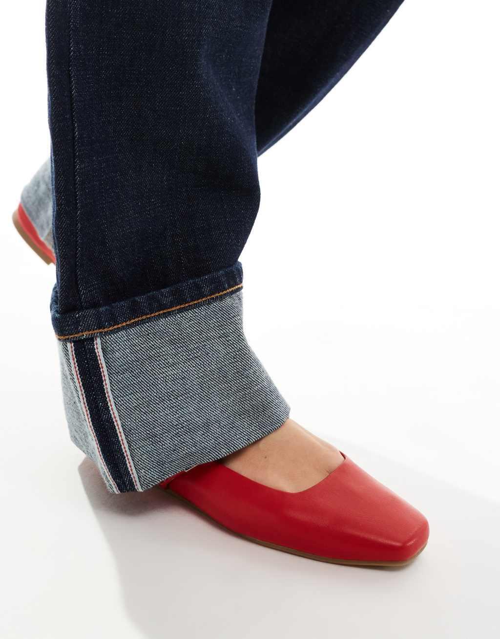 ASOS DESIGN Wide Fit Lottie Mary Jane ballet flats in red Product Image