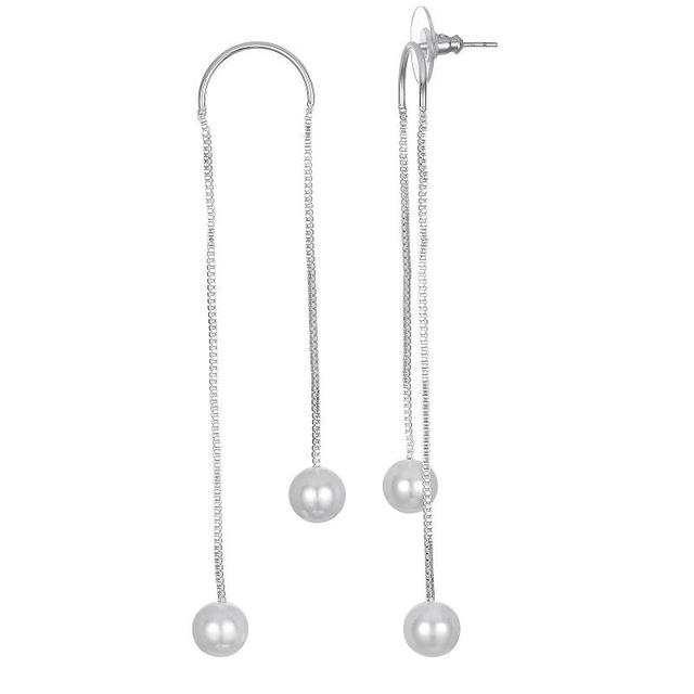 Emberly Silver Tone U-Shaped Simulated Pearl Drop Earrings, Womens Product Image