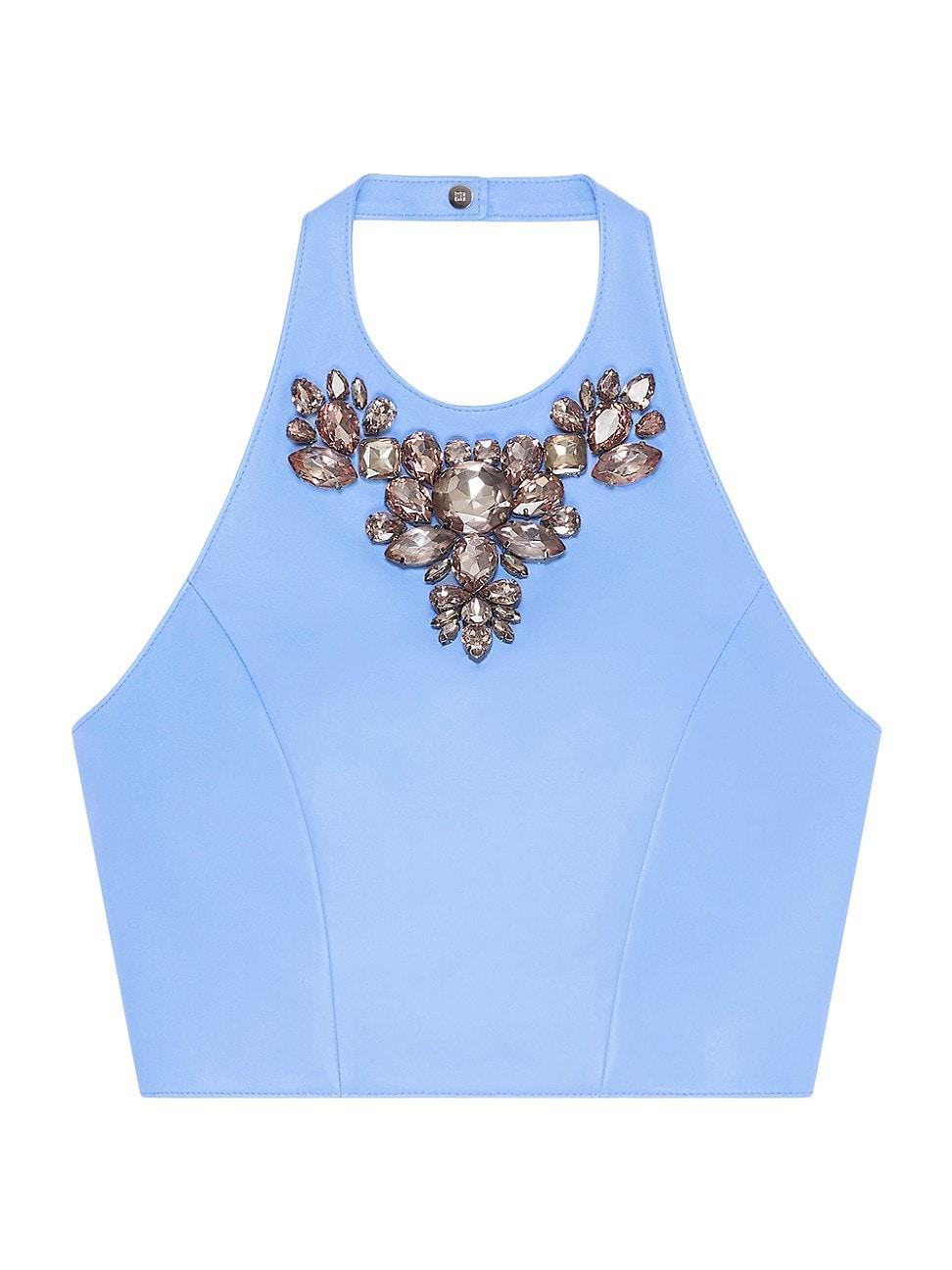 Womens Cropped Top In Leather With Embroidered Stones Product Image