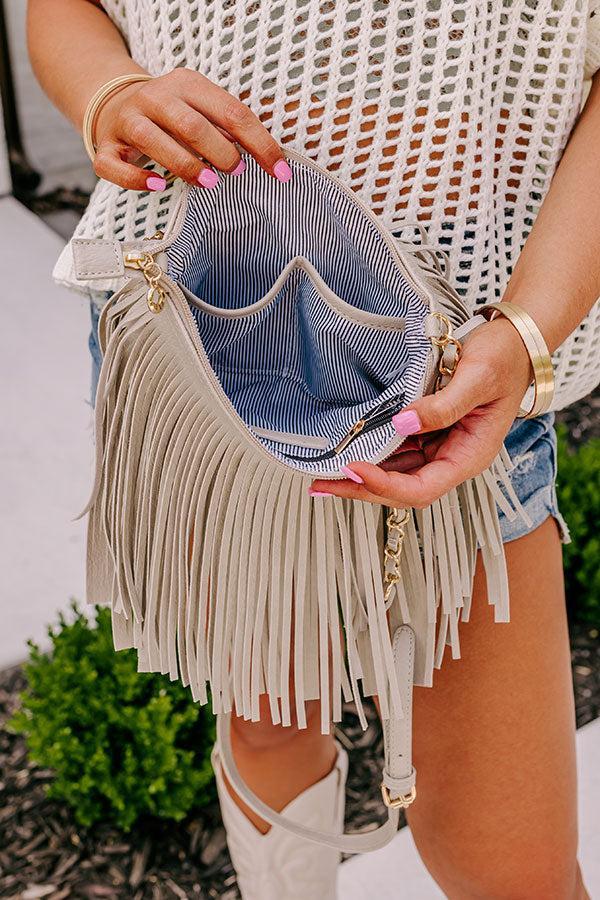 Right On Cue Fringe Crossbody In Grey Product Image