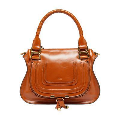 Marcie Small Glossy Leather Bag In Brown Product Image