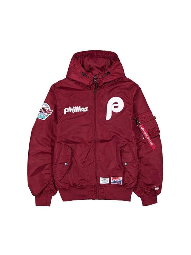 PHILADELPHIA PHILLIES X ALPHA X NEW ERA L-2B BOMBER JACKET (BURGUNDY) Product Image