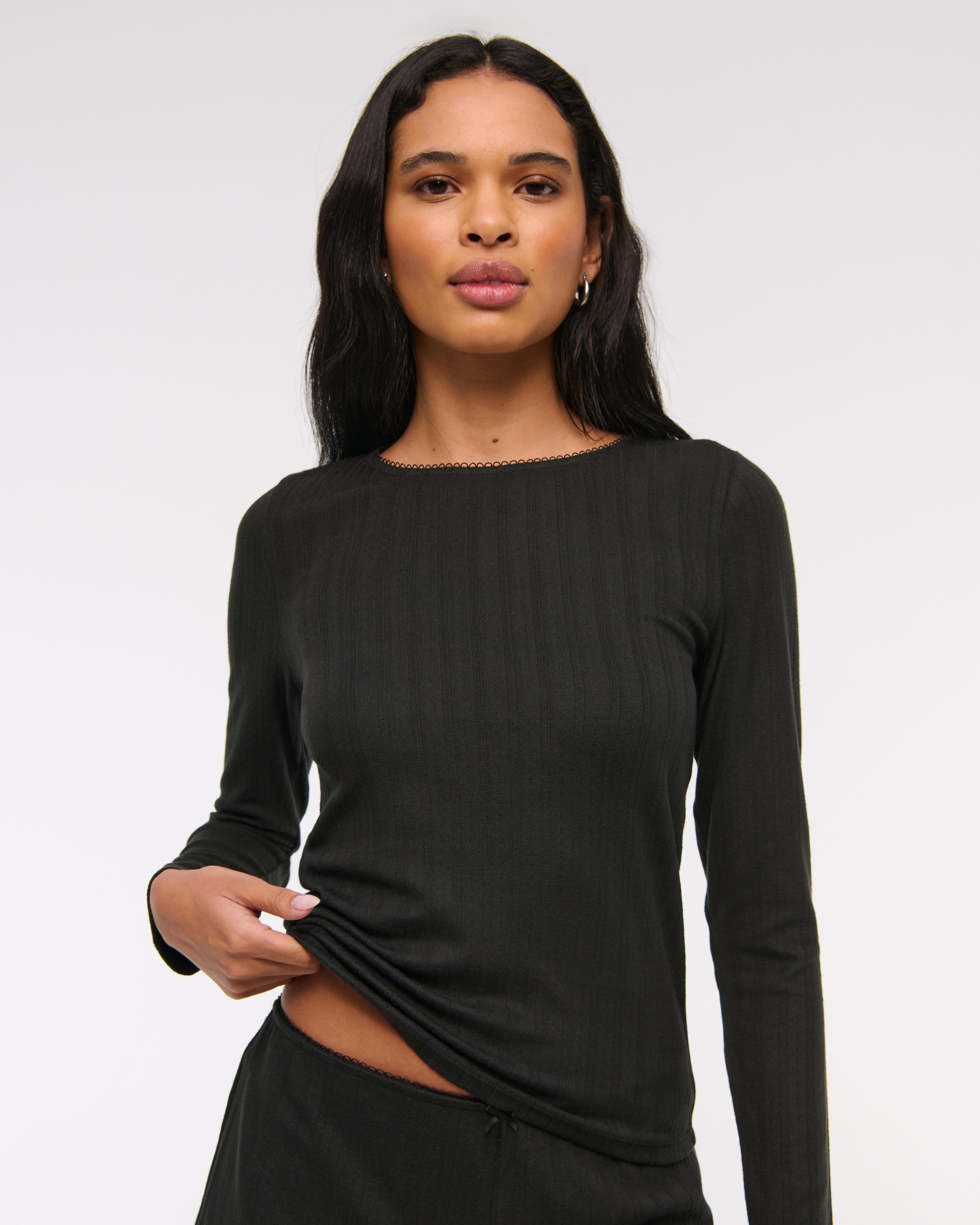 Long-Sleeve Pointelle Sleep Top Product Image