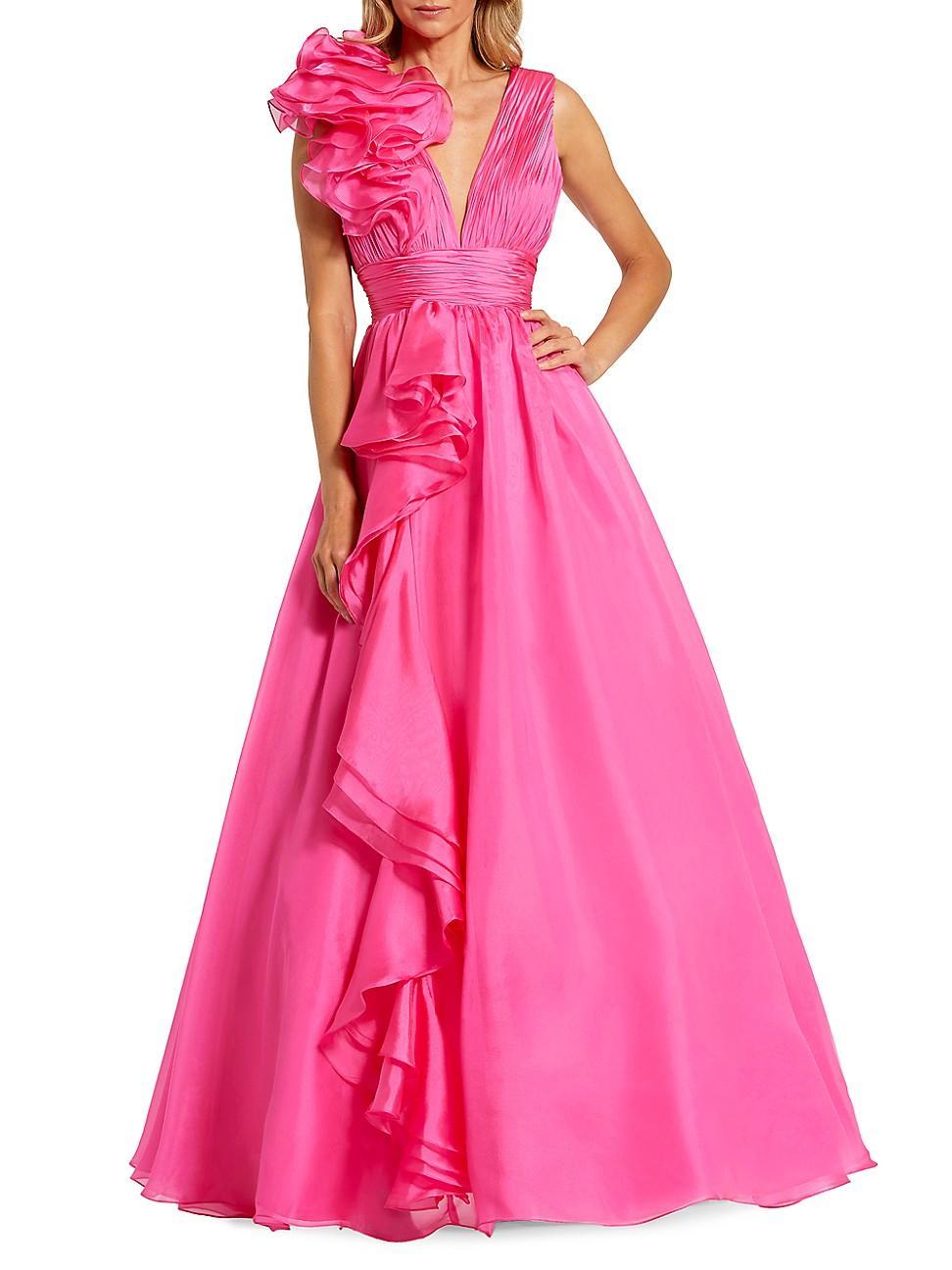 Womens Ruffle Shoulder V-Neck Gown Product Image