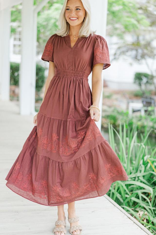 It's A Dream Burgundy Red Embroidered Maxi Dress Female Product Image