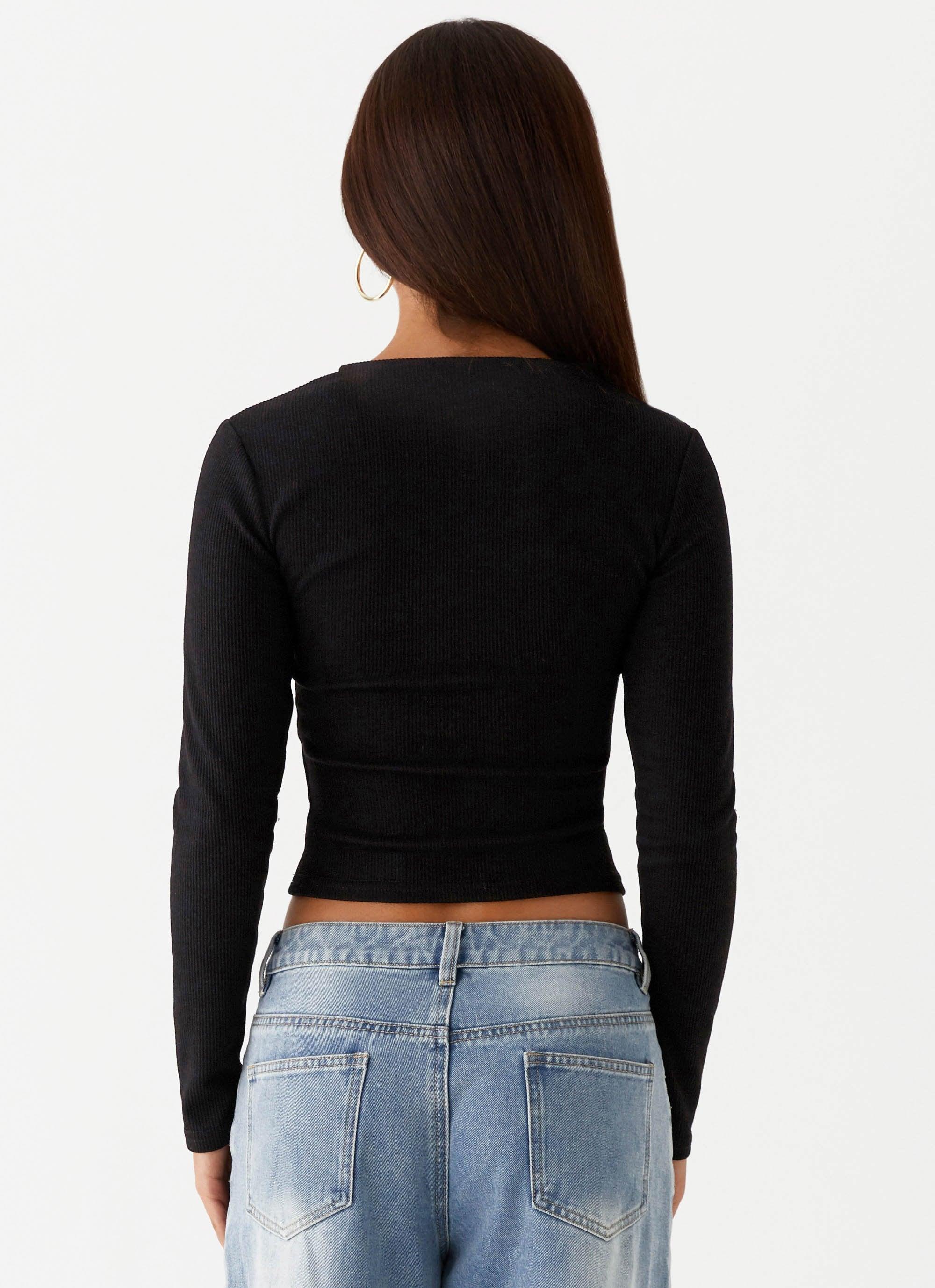 Kellie Long Sleeve Knit Top - Black Product Image