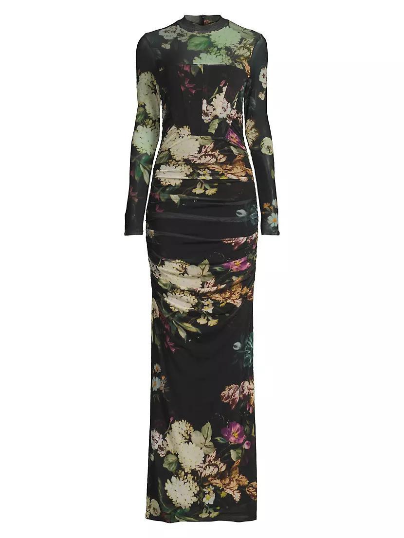 Lexington Floral Mesh Long-Sleeve Gown Product Image