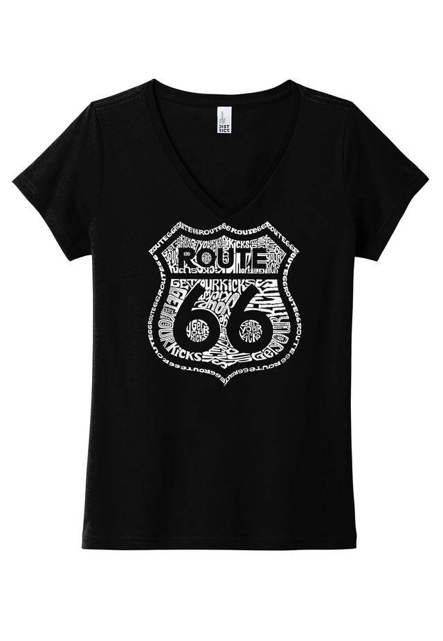 LA Pop Art Plus Size Women's Kicks On Route 66 Word Art V-Neck Tee Product Image