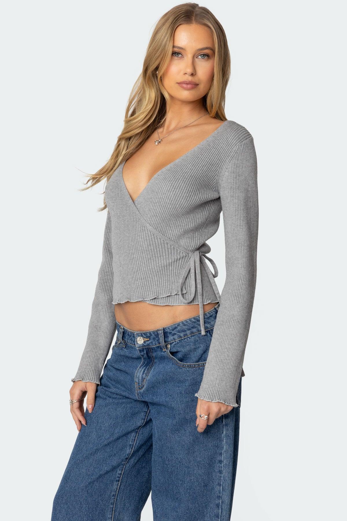 Paden Ribbed Knit Wrap Top Product Image