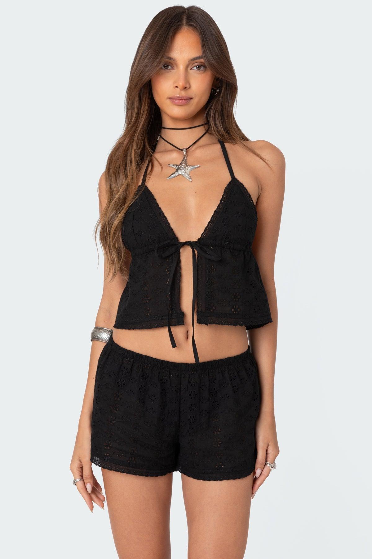 Jael Tie Front Eyelet Halter Top Product Image