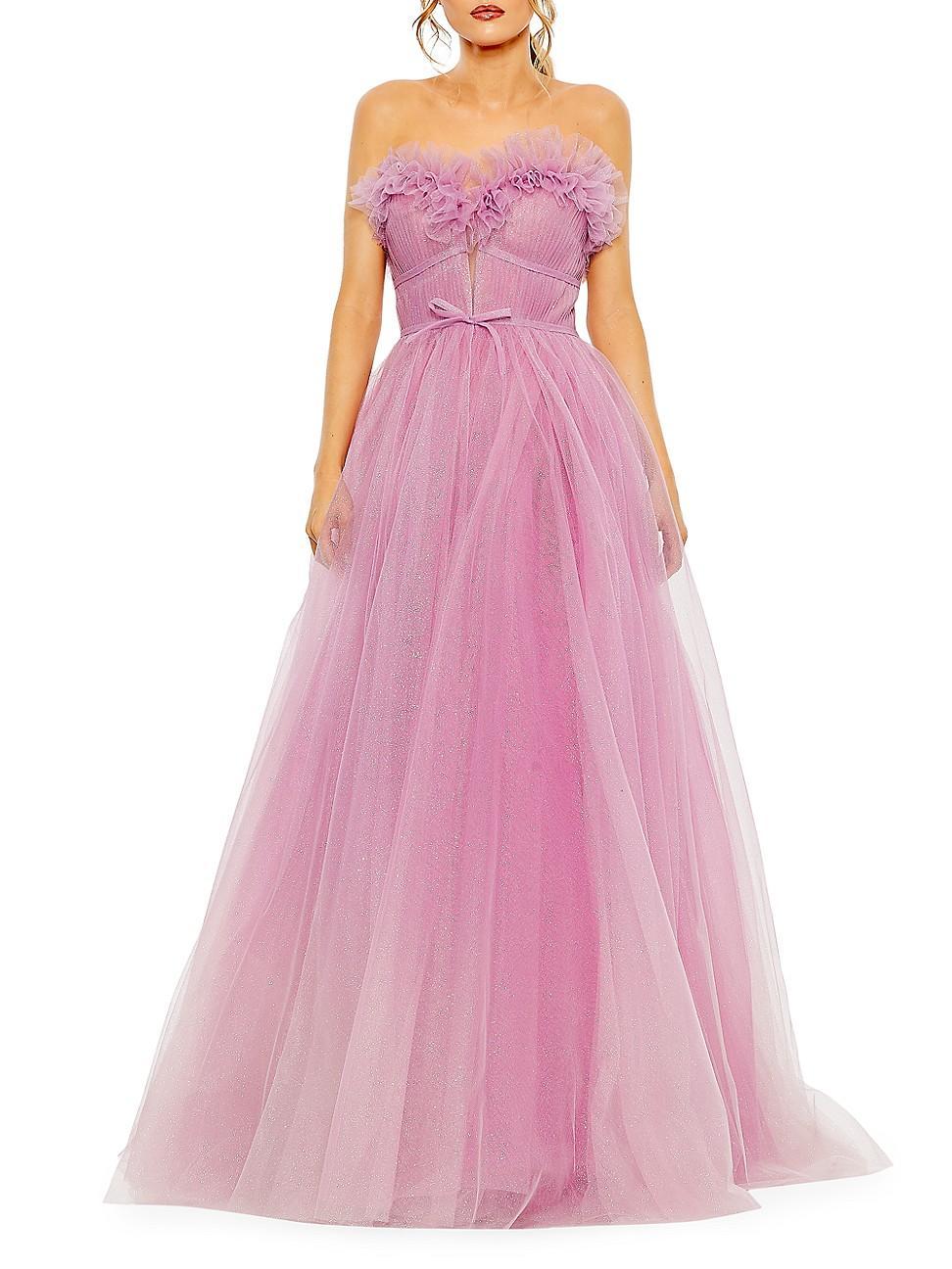 Womens Strapless Glitter Tulle Gown Product Image