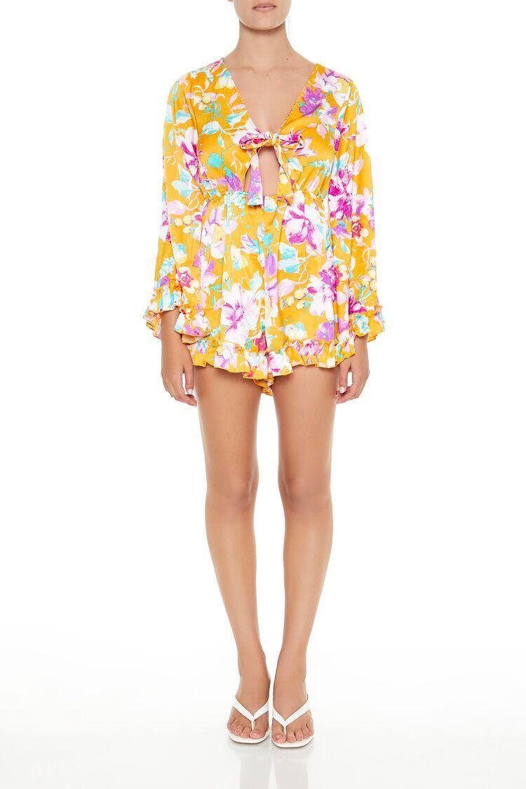 Floral Cutout Tie-Front Romper | Forever 21 Product Image