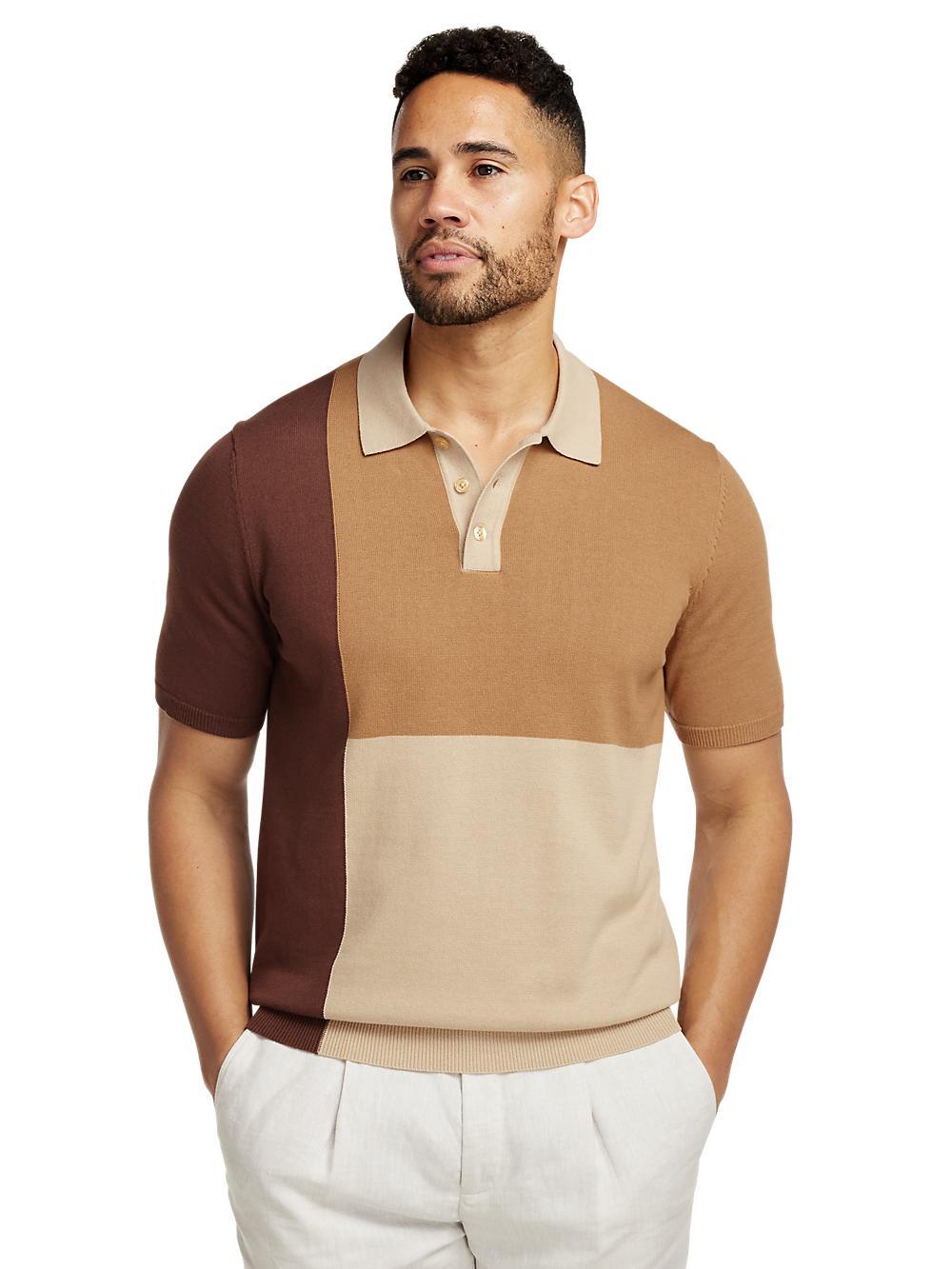 Cotton Three Button Polo - Brown Product Image