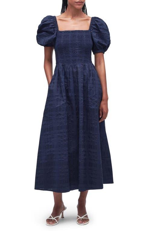 Barbour Macy Shirred Check Puff Sleeve Cotton Midi Dress Product Image