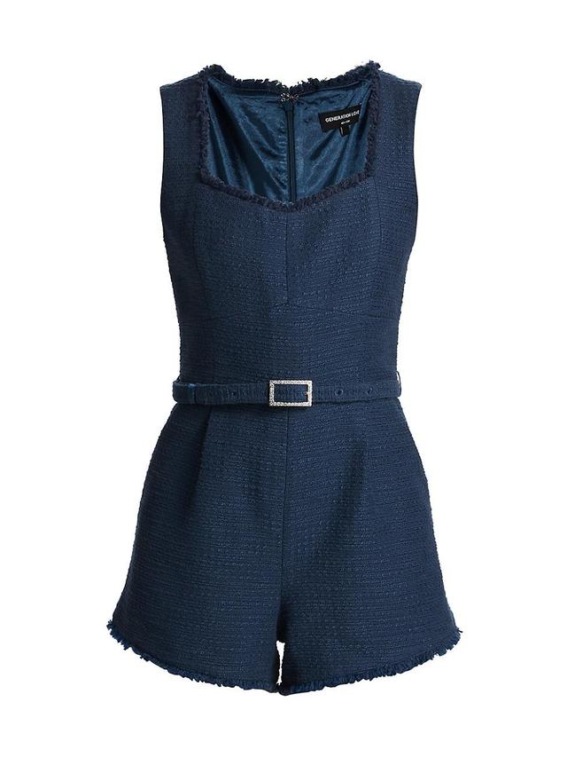 Womens Sage Belted Tweed Romper Product Image