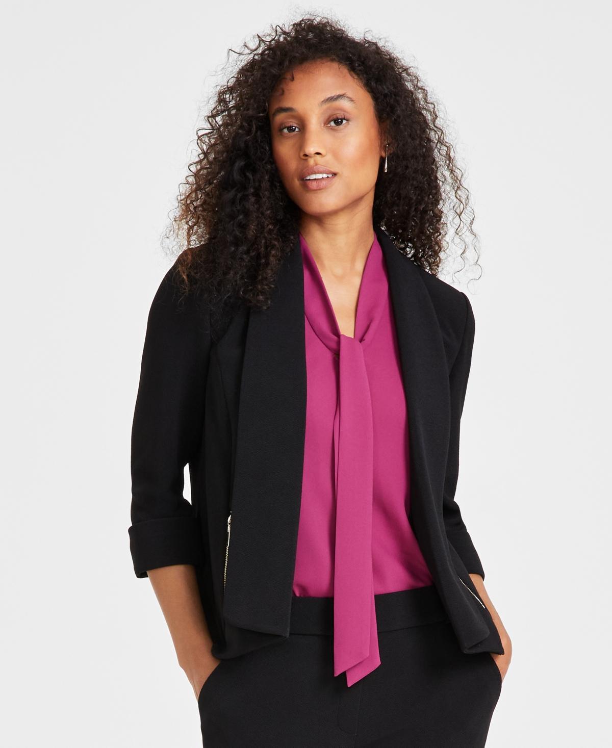 Kasper Womens Stretch Crepe Open-Front Long Sleeve Blazer Product Image