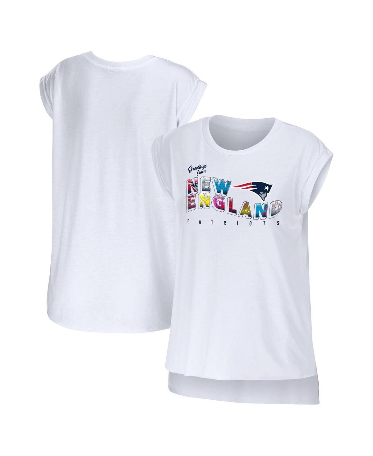 Womens Wear by Erin Andrews White New England Patriots Greetings From Muscle T-shirt Product Image