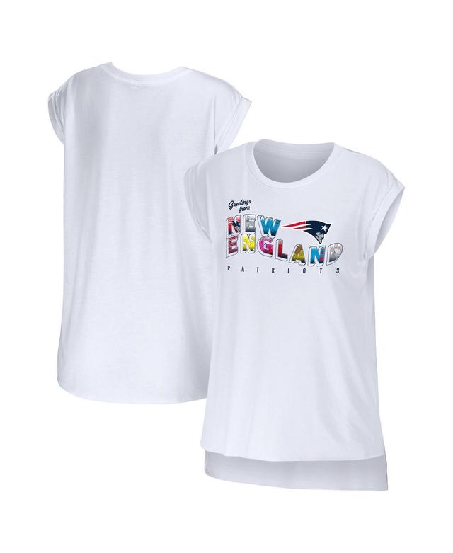 Womens Wear by Erin Andrews White New England Patriots Greetings From Muscle T-shirt Product Image