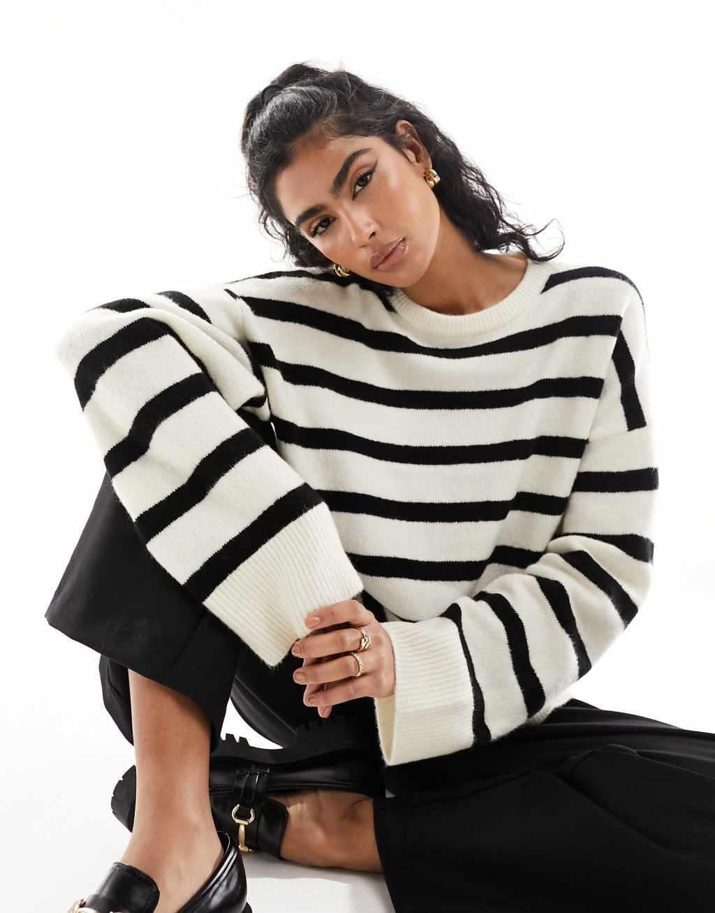 ASOS DESIGN boxy crew neck sweater in cream Product Image