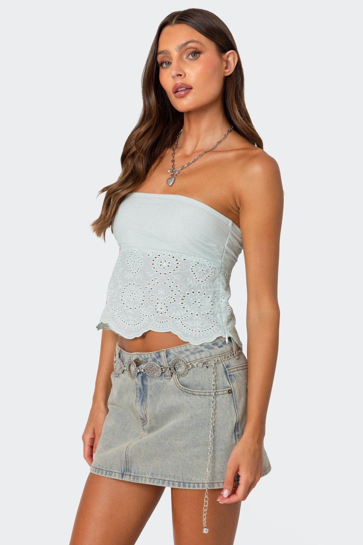 Scalloped Eyelet Tube Top Product Image