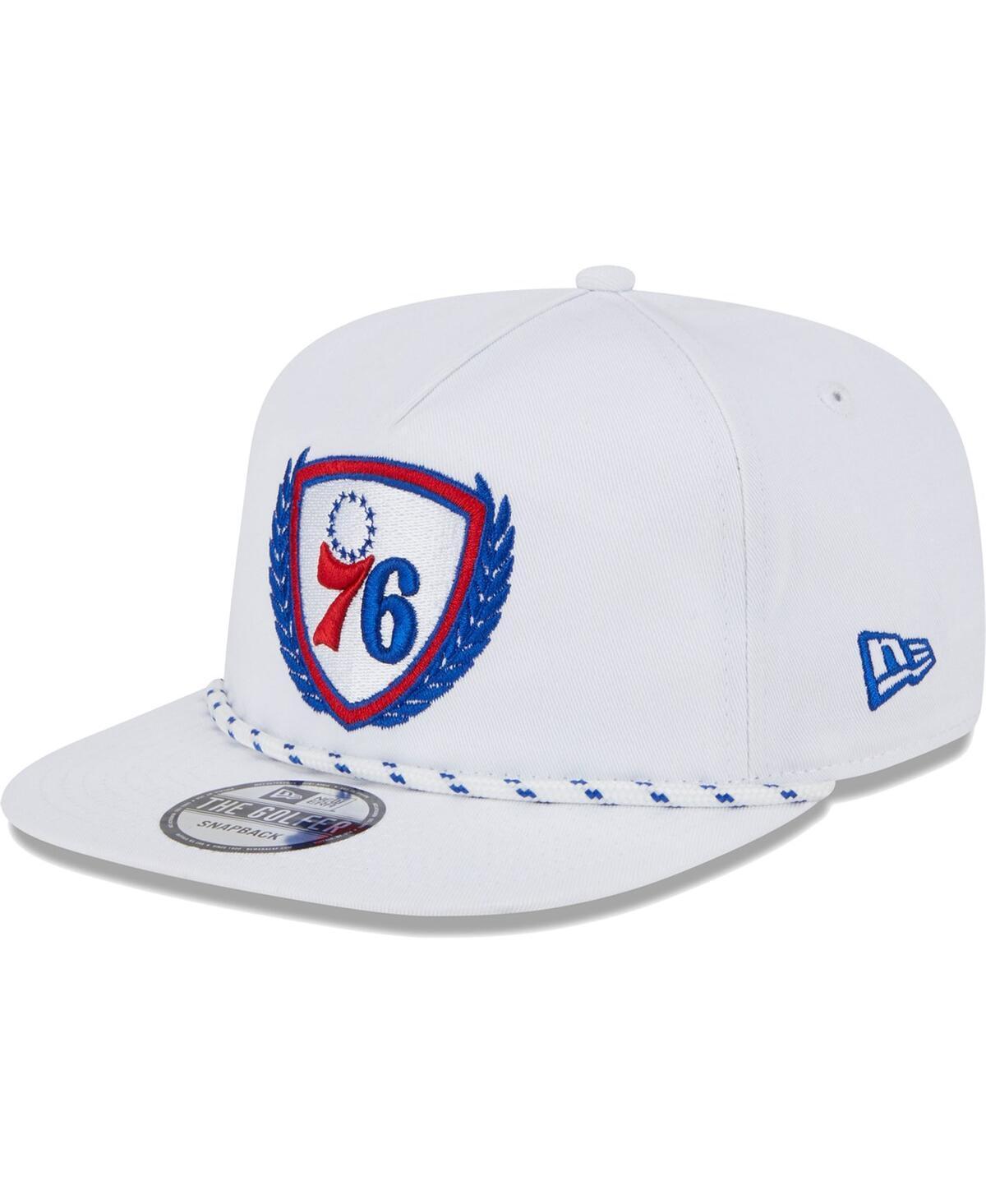 Mens New Era White Philadelphia 76ers The Golfer Crest Snapback Hat Product Image