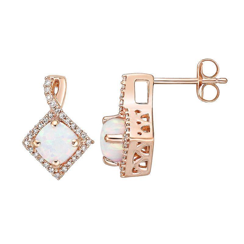 Gemminded 10k Rose Gold 1/6 Carat T.W. Diamond & Lab-Created Opal Drop Earrings, Womens, White Product Image