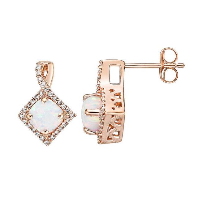 Gemminded 10k Rose Gold 1/6 Carat T.W. Diamond & Lab-Created Opal Drop Earrings, Womens Product Image