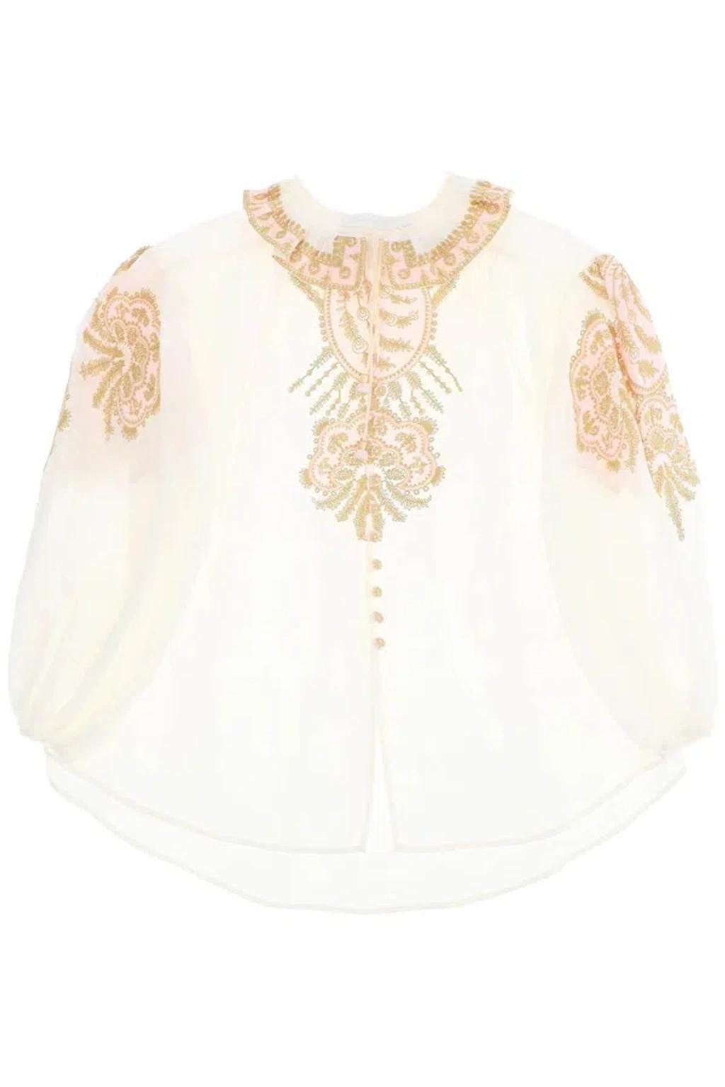 ZIMMERMANN Embroidered Ramie Blouse For Women In White Product Image