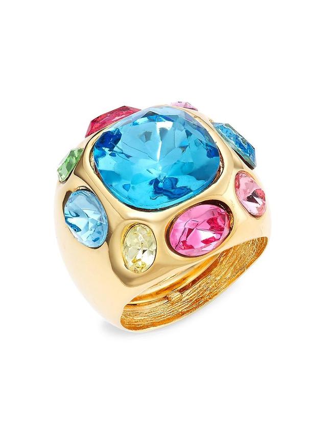 Womens 18K Gold-Plated & Rainbow Glass Crystal Ring Product Image