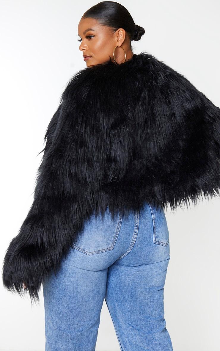 Plus Black Faux Fur Shaggy Cropped Jacket Product Image