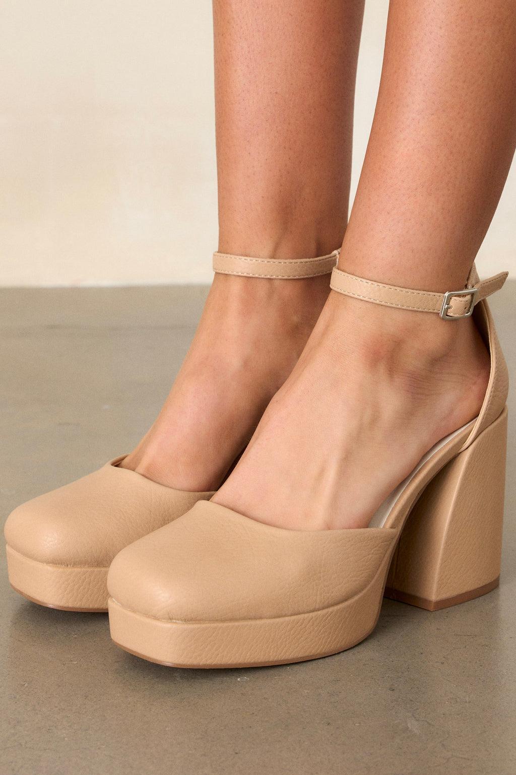 Dynamic Steps Beige Ankle Strap Block Heels Product Image