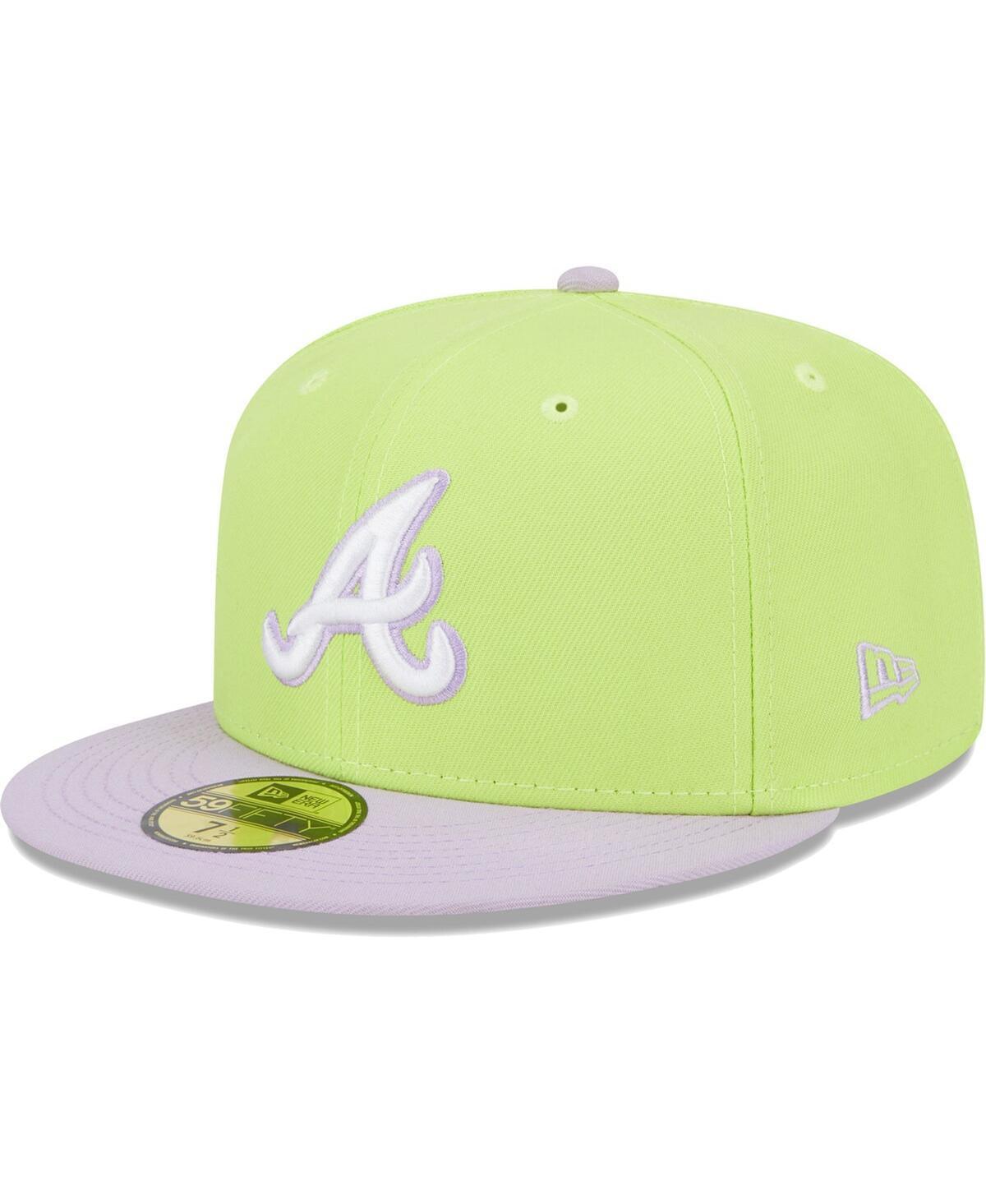 Men's New Era Neon Green/Lavender Atlanta Braves Spring Color Two-Tone 59FIFTY Fitted Hat Product Image