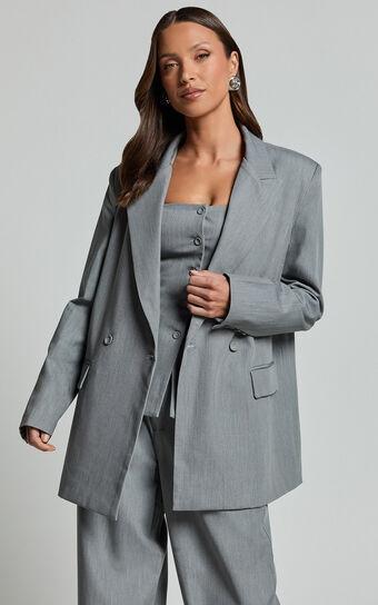 Hope Blazer - Oversized Double Breasted Blazer in Grey Product Image