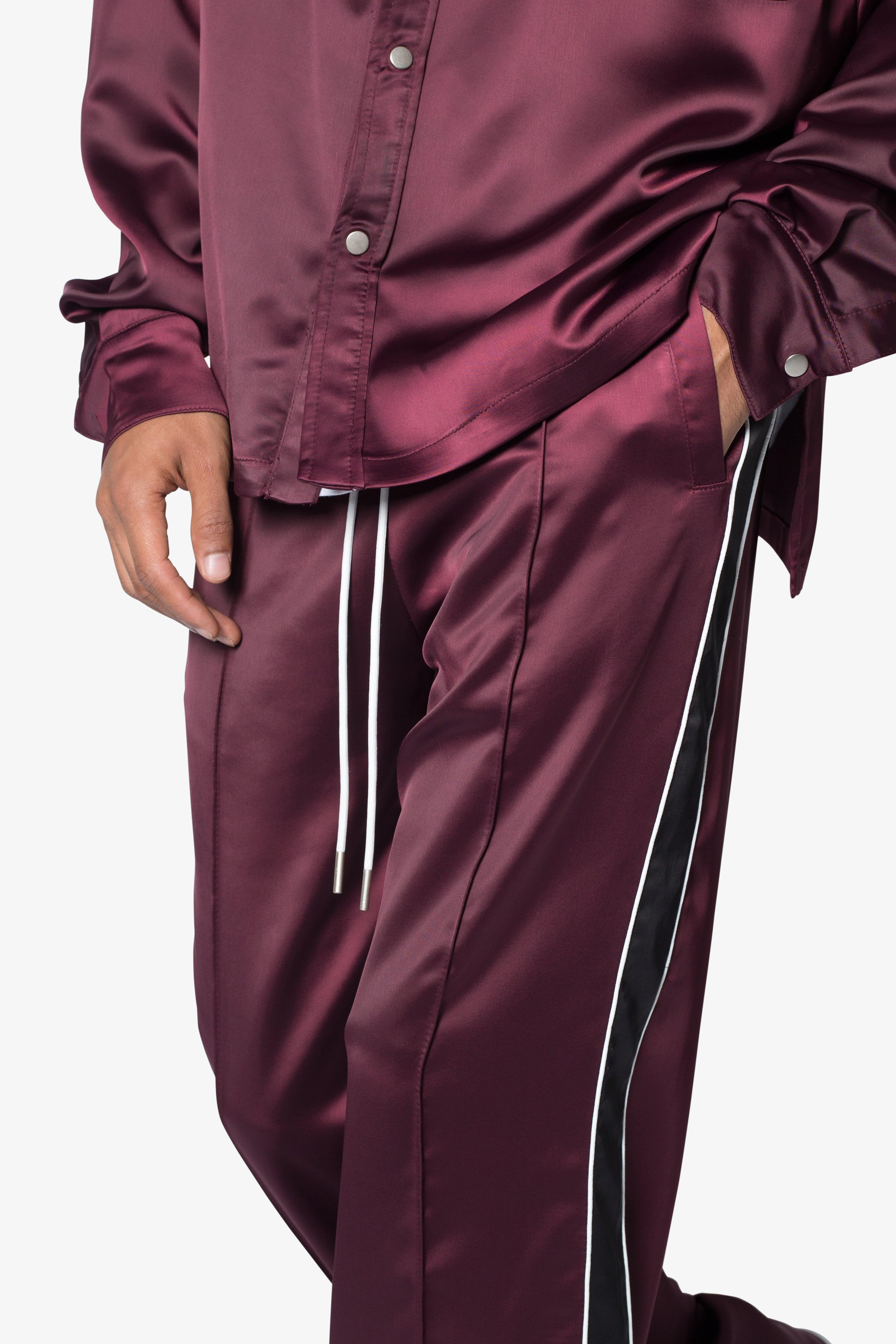 Satin Track Pants - Burgundy Product Image