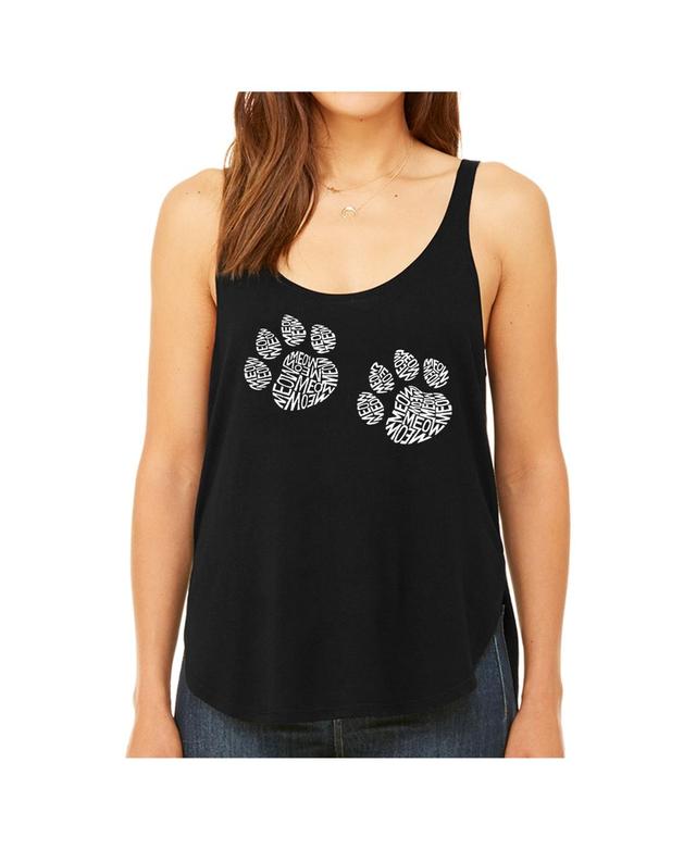 La Pop Art Womens Premium Word Art Flowy Tank Top- Meow Cat Prints Product Image