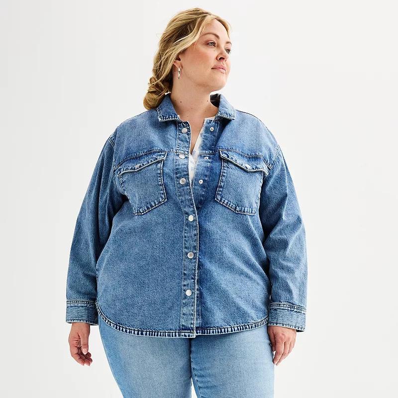 Plus Size Sonoma Goods For Life Lightweight Oversized Denim Shacket, Womens Medium Blue product image