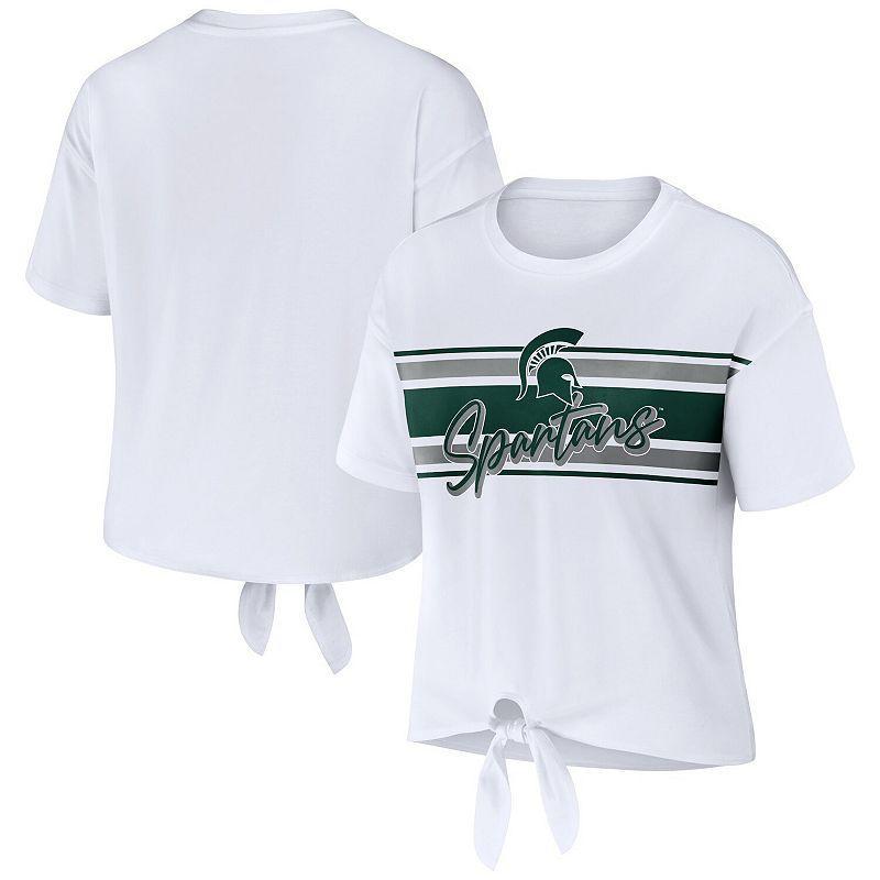 Womens WEAR by Erin Andrews Michigan State Spartans Striped Front Knot Cropped T-Shirt Product Image